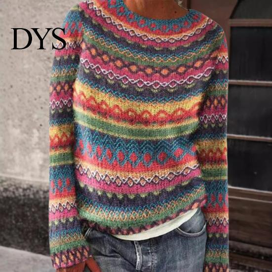 Graphic Print Top Women Sweater Round Neck Long Sleeve Pullover Jumper Loose Fit Thick Warm Knitwear Daily Wear Slim Casual