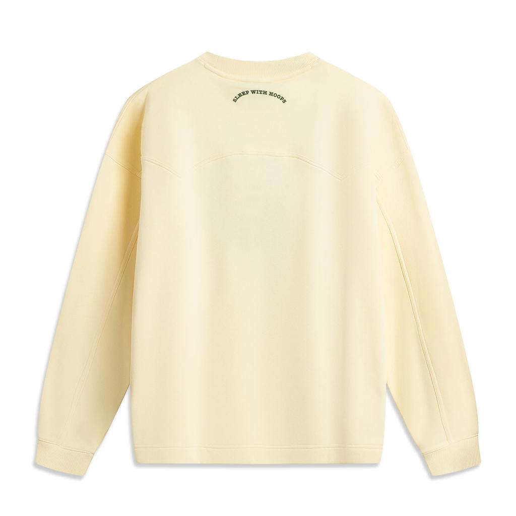 Li Ning Badfive Letter Print Round Neck Comfortable Breathable Versatile Loose Sweatshirt Men sweatshirt Pudding-Yellow AWDUF75-1