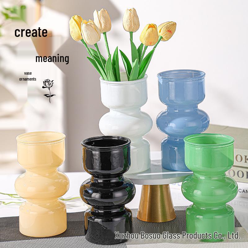 European Retro Glass Vase for Fresh and Dried Flowers - Light Luxury Home Décor белый