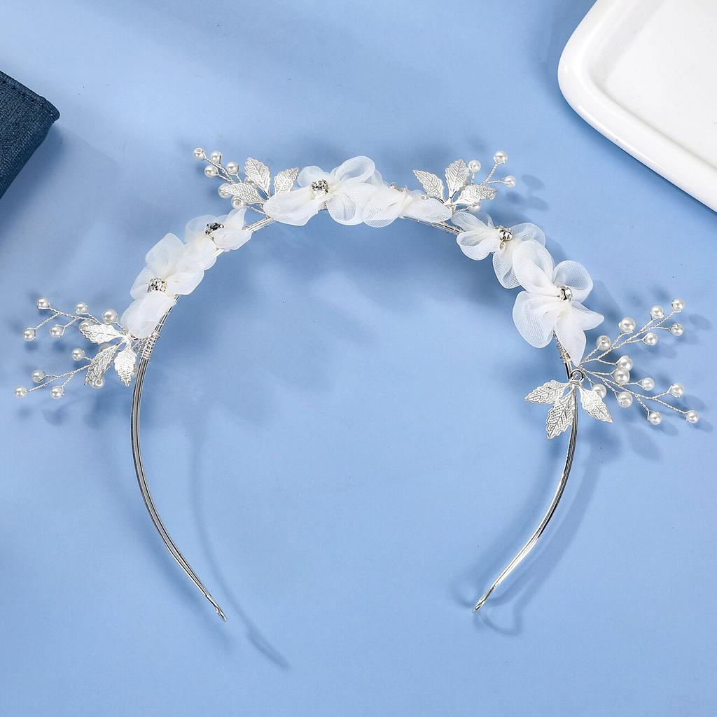 Korean Style Bridal Hair Vine, Forest Vintage Fabric Flower Headpiece, Sweet Silver Hair Accessory for Wedding Updo & Boho Bride