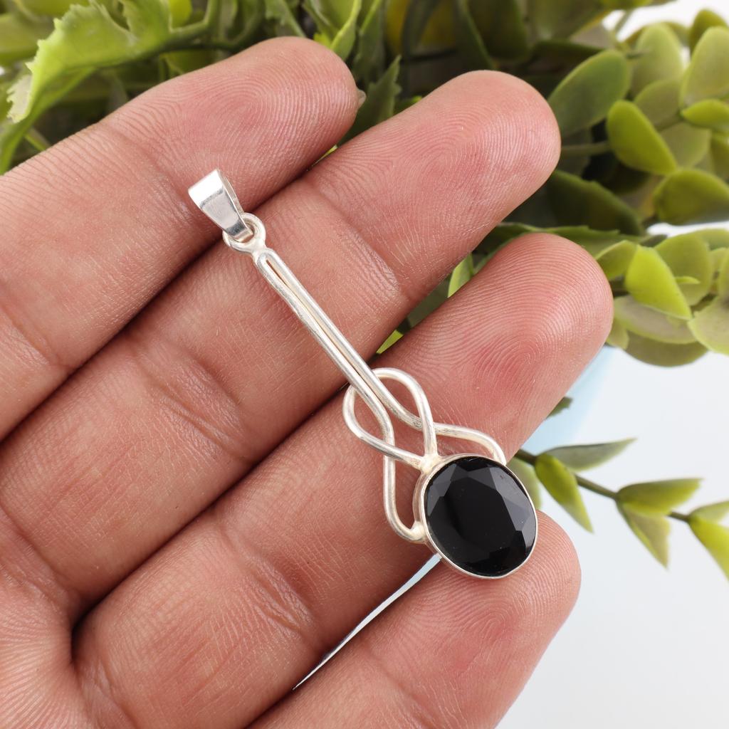Black Onyx 925 Solid Sterling Silver Pendant, Handmade Gemstone Jewelry Pendant For Memorial Day