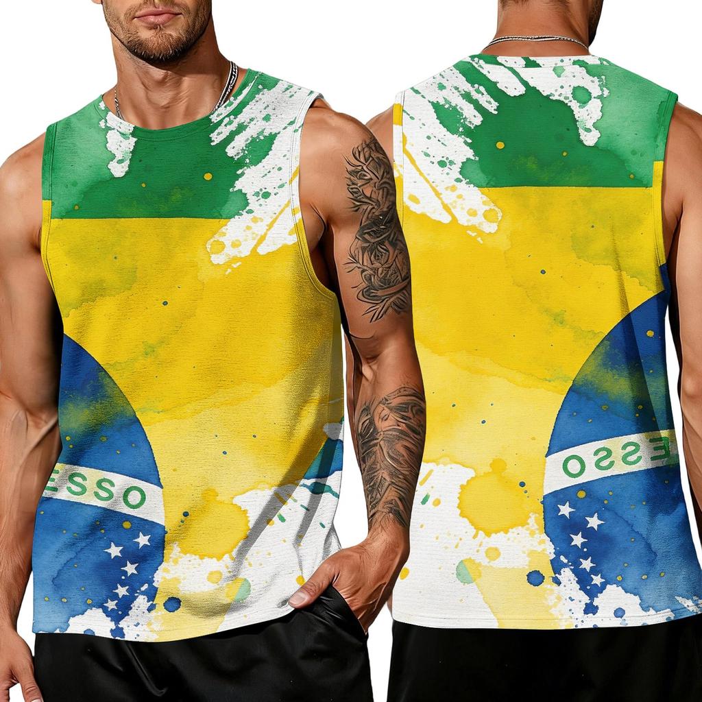 Men's Casual Sleeveless Tank Top Sport Breathable Lightweight Muscle Shirt with Abstract Ink Splash Print for Outdoor Gym Training