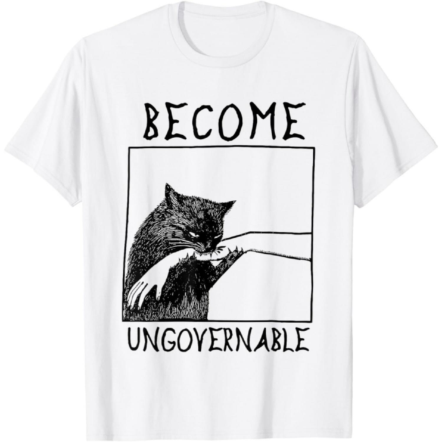 Become Ungovernable - Black Cat Biting Hand Funny Meme T-Shirt XXXXXL белый