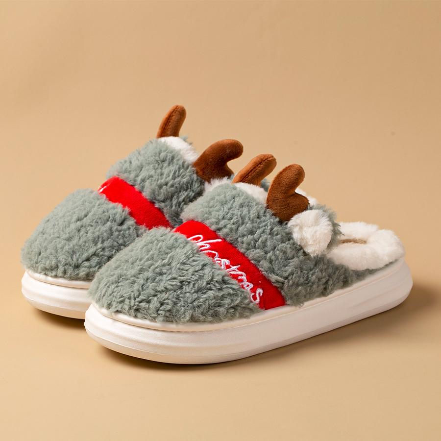 

Модные Новые 2025 Тапочки на Толстой Подошве Рождественский Олень Женские Мужские Домашние Теплые Тапочки Мягкий Плюш Домашняя Обувь для Влюбленных Зимняя Обувь на Платформе 6-6.5(CN36-37) зелёный