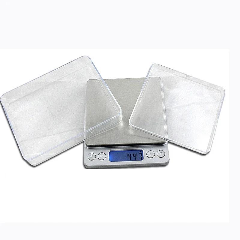 Pocket Digital Scale Electronic Weight Scales 3kg 0.1g / 500g 0.01g Jewelry Scale Food Kitchen Balance Silver With 2 Tray