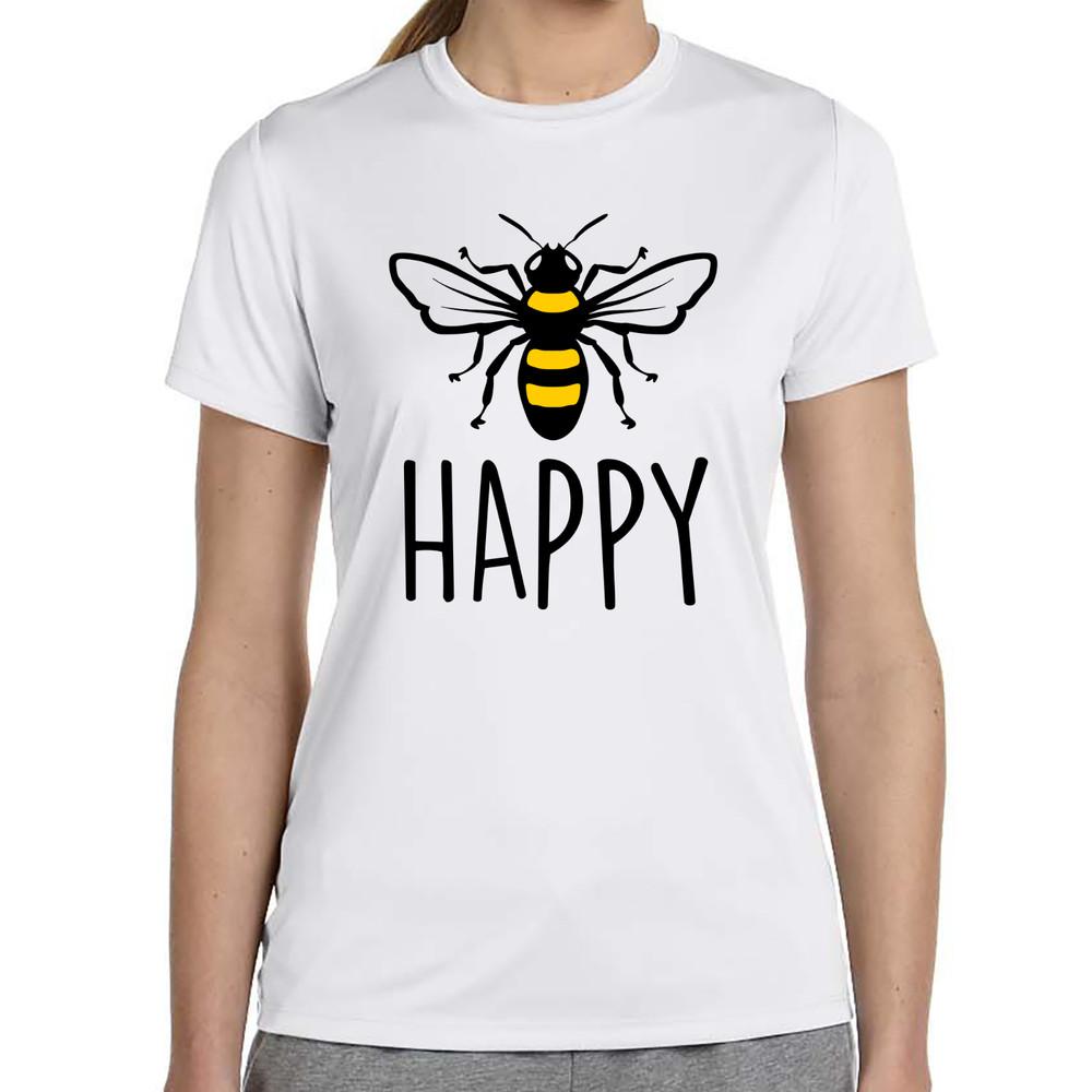 

Bee Happy Be Bee Patter Slogan Fun Beekeeper Beekeeping Honey Girlie Ladies 4XL