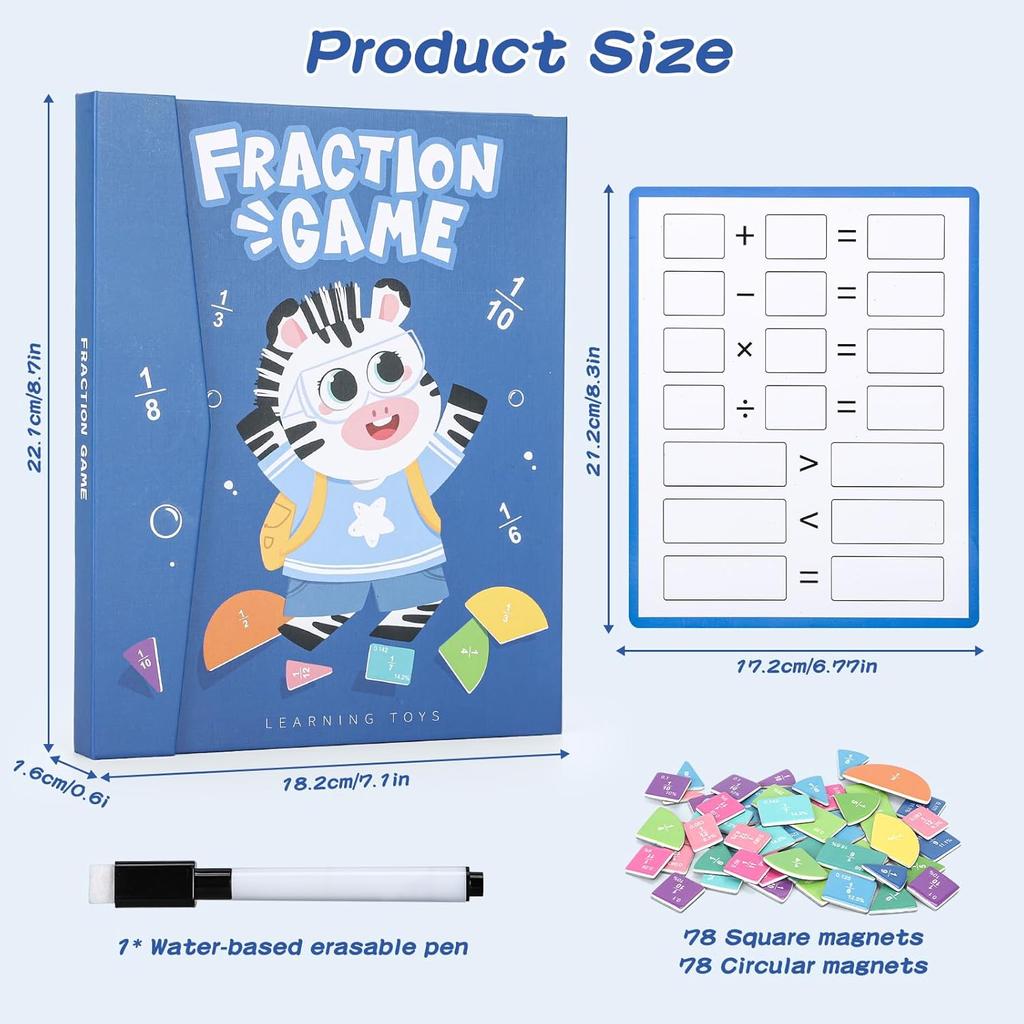 Magnetic Fraction Educational Puzzle, Magnetic Fraction Tiles and Circles, Elementary Fraction Manipulatives, Montessori Math Teaching Aid for Kids