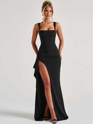 2026 Summer European & American INS Style Women's Sexy Spaghetti Strap Backless Evening Gown with High Slit