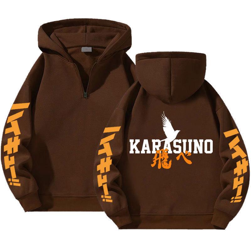 Japán Anime Haikyuu Kapucnis Pulóverek Férfi Kawaii Harajuku Manga Grafikus Cipzáras Kabátok Karasuno Középiskola NyomtatottUtcai Ruházat Pulóverek Uniszex Pulóver Felső