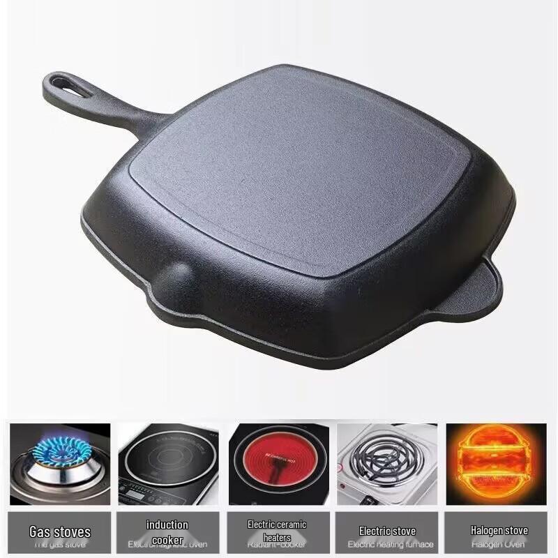 ZISIZ 26cm Cast Iron Striped Steak Frying Pan
