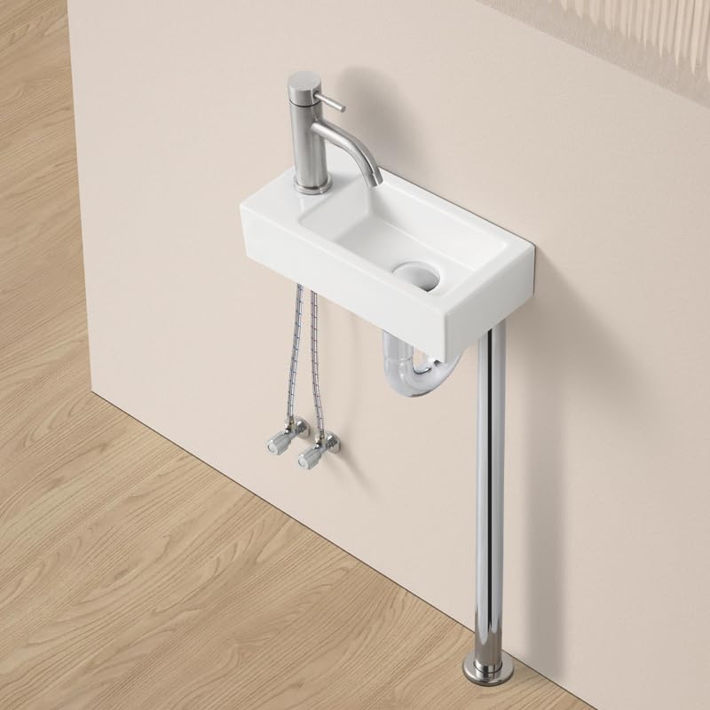 JOMOWN Hand Wash Basin Wall Mount Hand Wash Bowl Mini Type Floor Drain Hand Wash Basin Compact Small Wash Bowl Wall Mounted Wash Basin Ceramic Hand