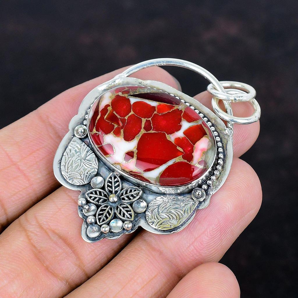 Kingman red mohave copper turquoise pendant gemstone handmade jewelry 925 sterling silver pendant anniversary gifts antique silver jewelry