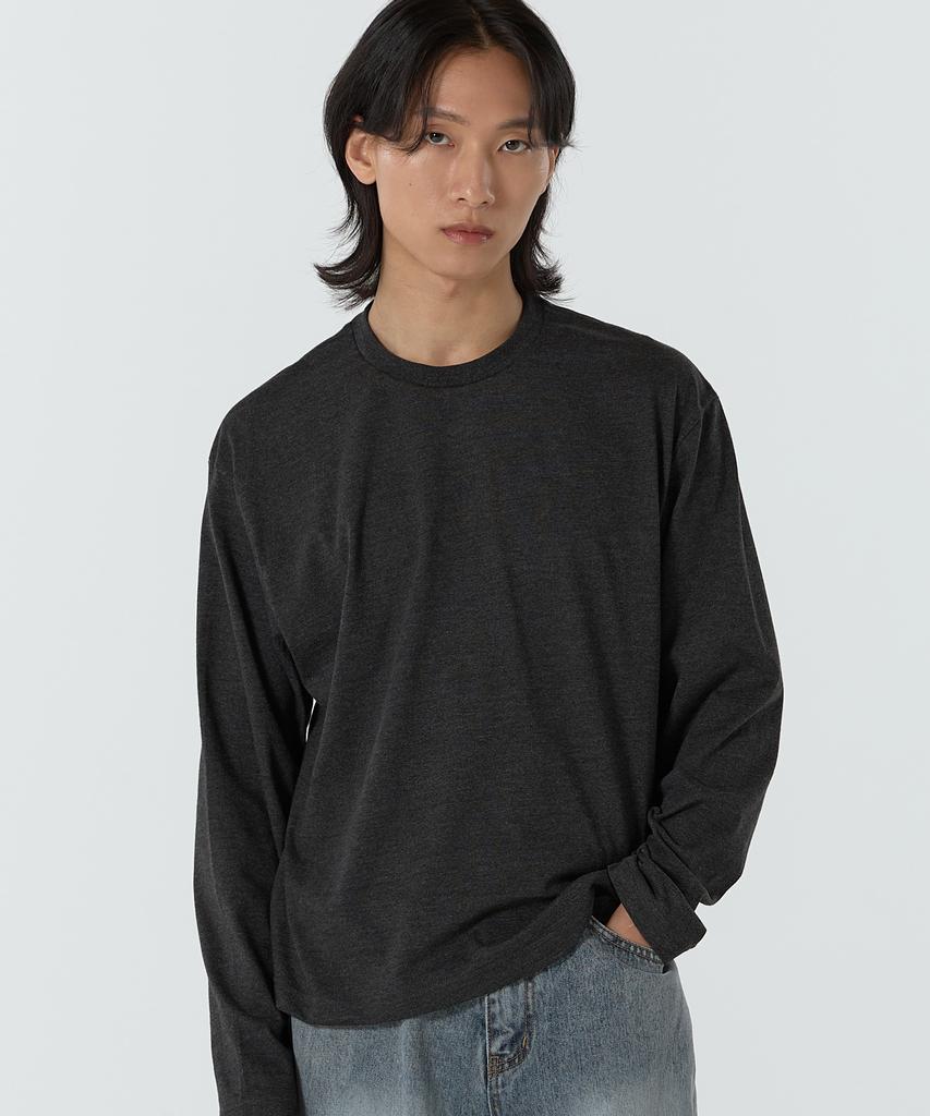 JUAN HOMME Crop Fit Compact Cotton Long Sleeve (Melange Charcoal)