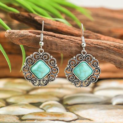 Hot Sale Super Good Looking Turquoise Earrings Retro Creative Personality Alloy Textured Bohemian Earrings