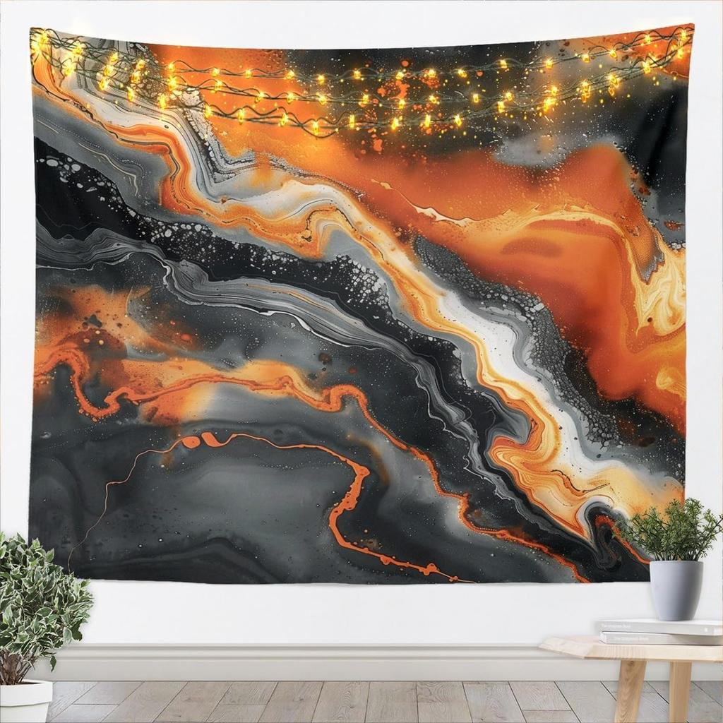 Blue Gold Marble Tapestry, Luxury Ocean Wave Wall Hanging with Golden Veins for Bedroom, Living Room & Aesthetic Home Decor
