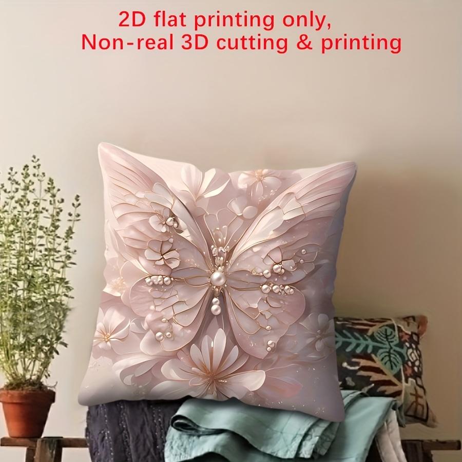 Pink Butterfly Pearl Throw Pillow Cover Zippered Single Side Pattern Pillowcases Sofa Car Decoration Elegant Floral Aesthetic