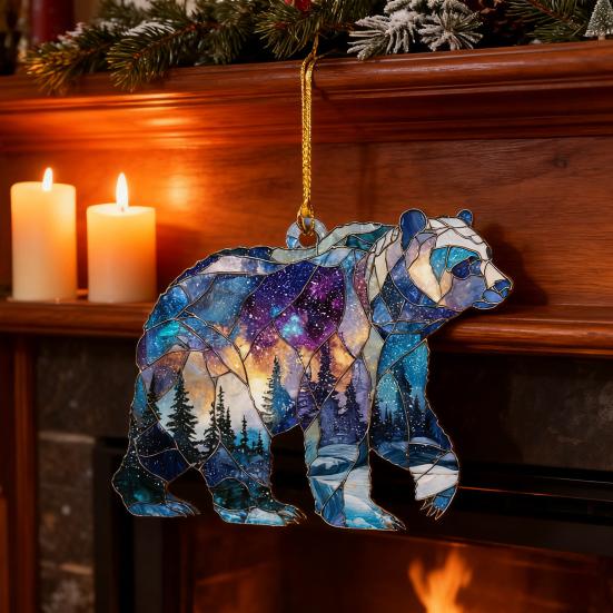 1/2/3/4/5 ks Vánoční akrylová závěsná dekorace ledního medvěda na auto, zrcátko zpětného pohledu, vánoční stromek, 2D plochá vitrážová závěsná ozdoba s medvědem