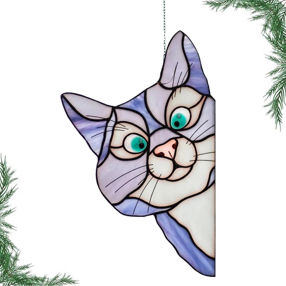 Vitray Pencere Kolye Askısı Süs Kedi Kediler Ev Asılı Dekorasyon Pencere Dekor Askı Cam Güneş Tutucu