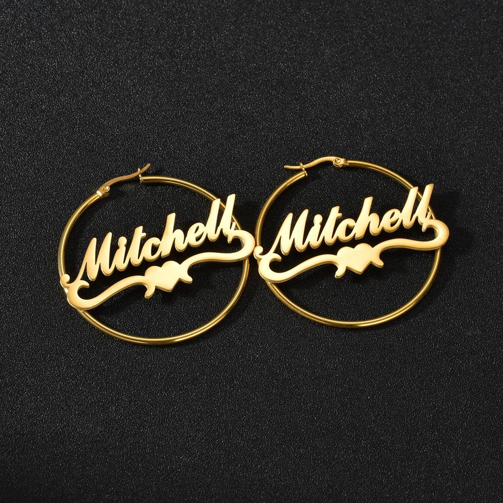 Atoztide High Quality Personalized Stainless Steel Letter For Women Custom Name Diameter 50mm Cricle Earrings Party Jewelry
