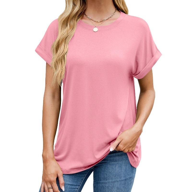 Spring and summer new solid color round neck loose short-sleeved T-shirt top women