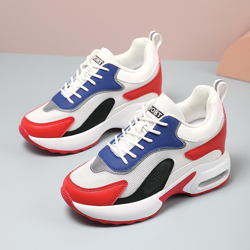 

Breathable mesh soft-soled shoes, wedge heel, thick sole heightening, real air cushion, leisure sports 42 красный