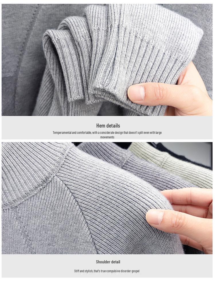 850g Men's Heavyweight Stand Collar Zipper Knit Sweater - Winter Warm Base Layer for Mid-Aged and Young Adults.
