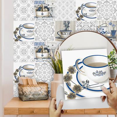 10 Stück Kaffeetasse Fliesen Wandaufkleber Küche Backsplash Kleiderschrank Badezimmer Home Decor Peel &; Kleben Sie matte Oberflächen-Kunst-Wandaufkleber auf