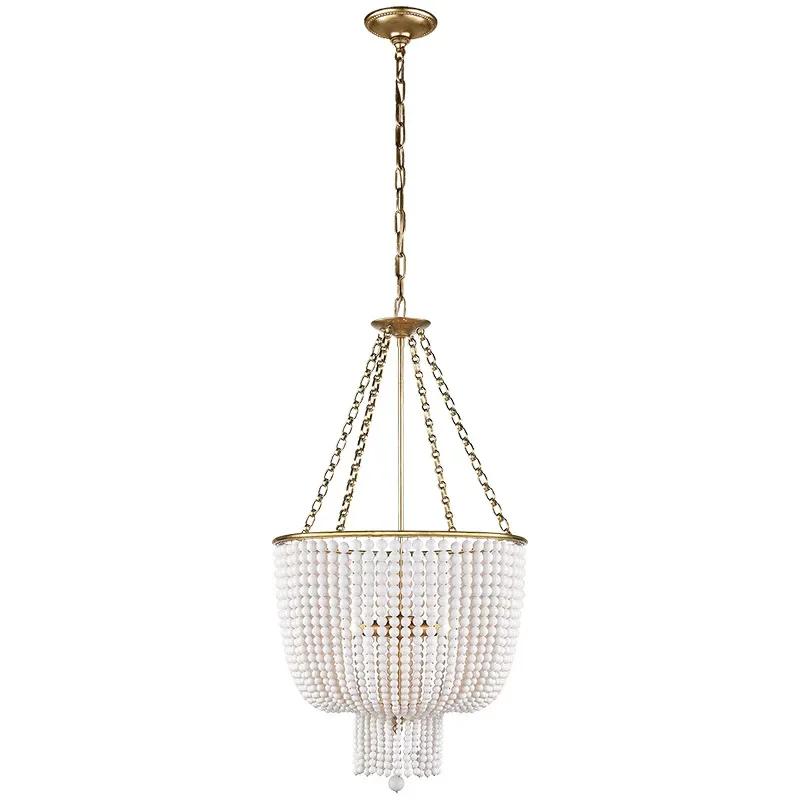 Modern retro round E14 LED living room golden/chrome chandelier transparent crystal lamp wooden bead pearl chandelier