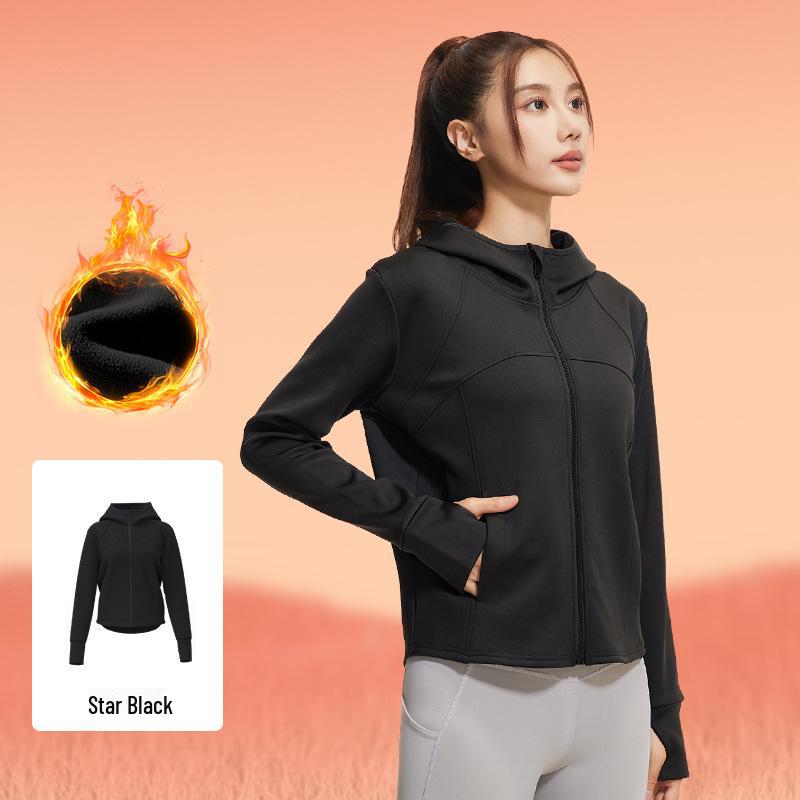 Juyitang Samt-Kapuzen-Yoga-Jacke - Pfirsich, Verdickt, Lockere Passform mit Taschen