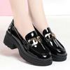 Loafers Women's 2025 Spring and Autumn New Round Head Bright Leather British Style Thick Sole Heightening Small Leather Shoes One Pedal College Shoes