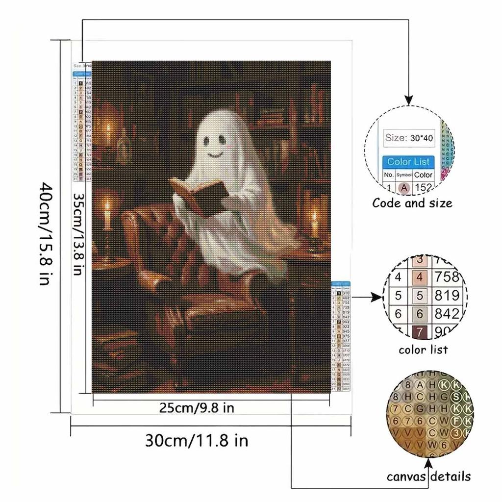 Halloween Diamond Painting Kit Cute Reading Spirit Library Vintage Home Decoration Painting