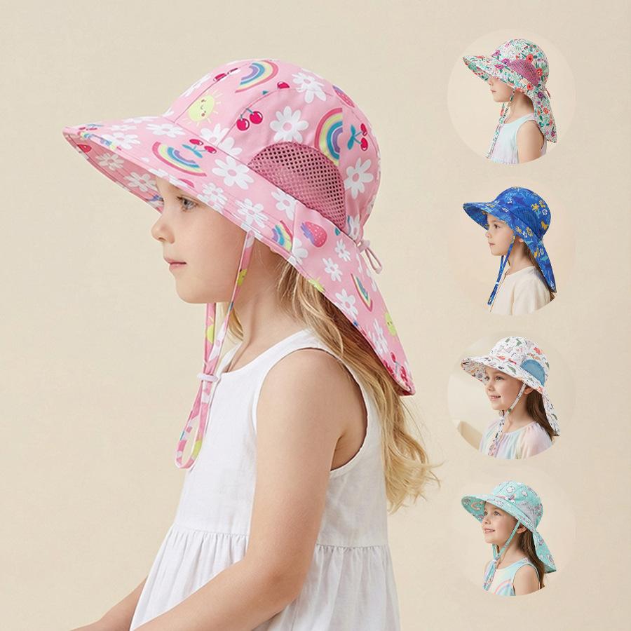 Side net fabric children's sun hat with side mesh, export sun hat, sun protection shawl hat, large brim
