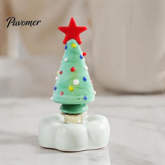 Crystal Holiday Decor Handmade Glass Christmas Tree Ornament with Star Top And Colorful Bead Details, Decorative Tabletop Trees Desktop Rotating
