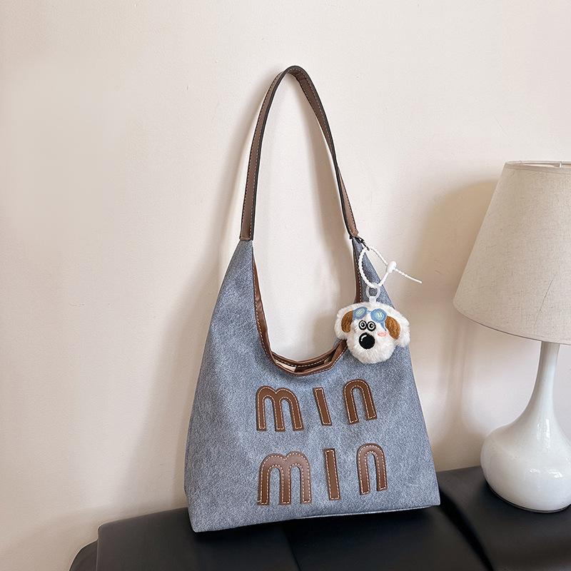 

Frosted retro bag women s large-capacity new autumn casual shoulder bag women s commuting tote bag without pendant джинсовый синий