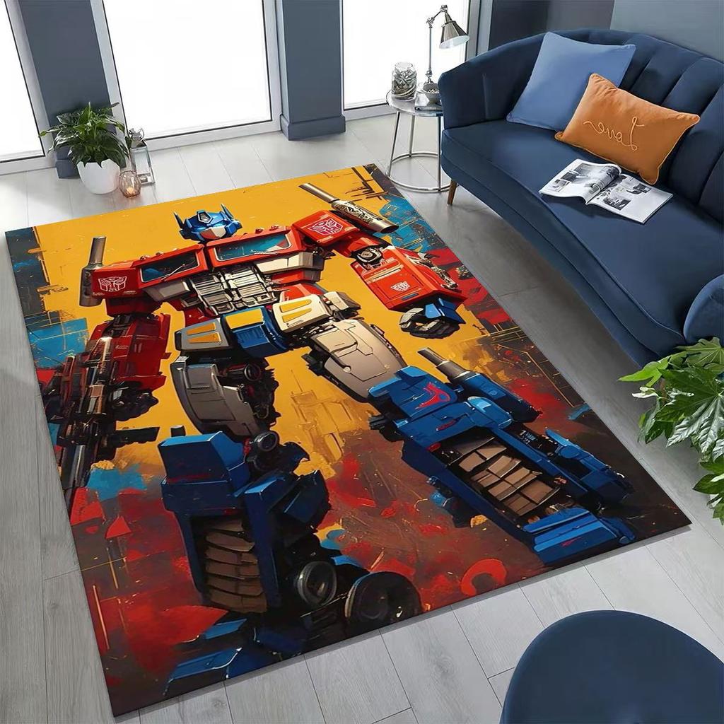 Cartoon T-Transformers Autobots Optimus Prime Rug for Bedroom Living Room Sofa Home Doormat Decor, Large Kids Non-slip Floor Mat