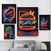 Colored Neon Lights Food and Beverage Posters Prints Hamburger Pizza Fruit Canvas Paintings Wall Art for Kitchen Home Decor