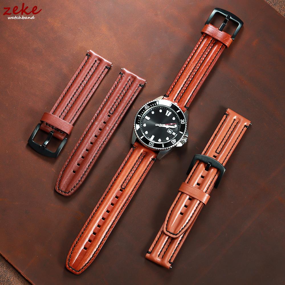 Vintage Oil Wax Leather Watch Band 20mm 22mm 24mm Quick Release Bracelet for Seiko Black Buckle Wristband Brown Cowhide Straps