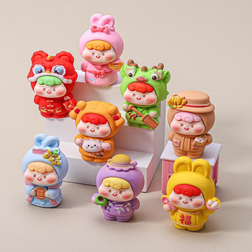 8 шт./комплект Игрушка-фигурка ребенка в китайском стиле Мультяшные персонажи Фигурка-благословение Игрушка-фигурка действия Настольное украшение Новогодний подарок