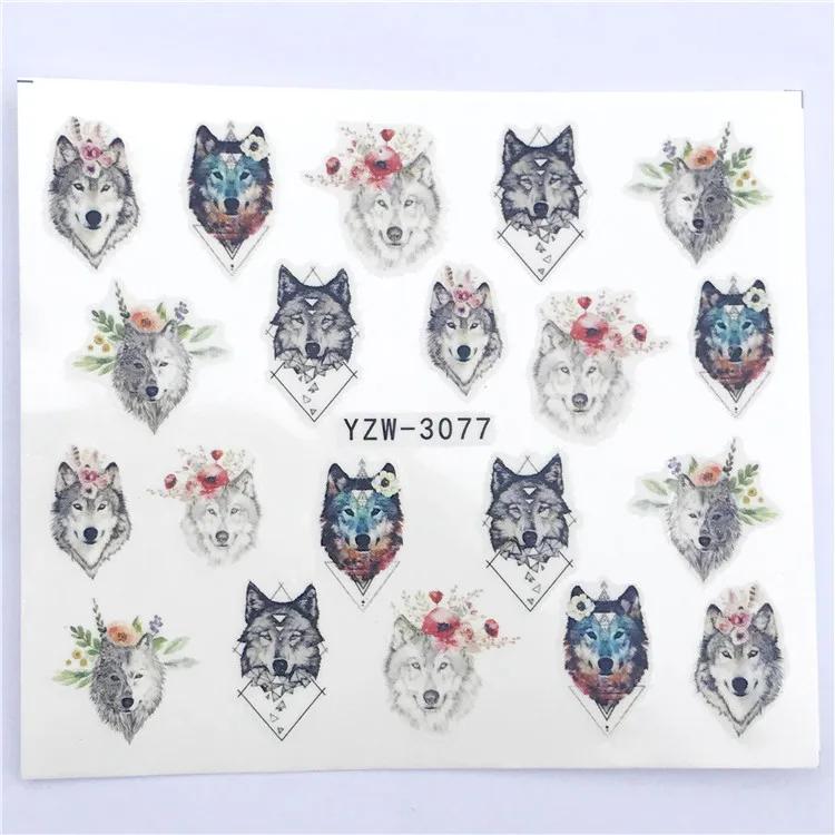 5 Pieces Lovely Animals Nail Sticker Flower Decal Animal Fox Wolf Flamingo Deer Design for Nail Art Decoration