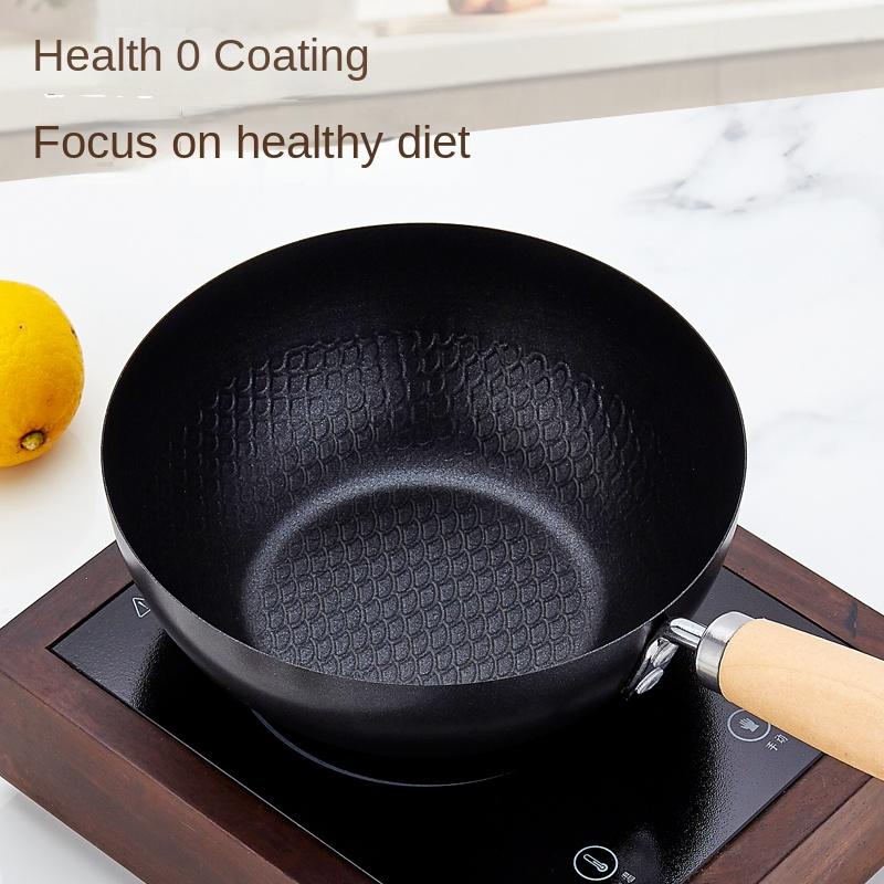 Household Frying Pan for Induction Cooker and Gas Stove, Flat Bottom Pan, Iron Wok