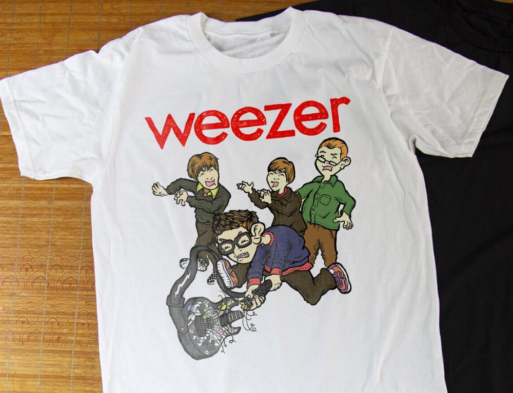 РАСПРОДАЖА Винтажная Футболка Weezer Мультяшная Плотный Хлопок Белая Полного Размера Унисекс Футболка Унисекс XXL
