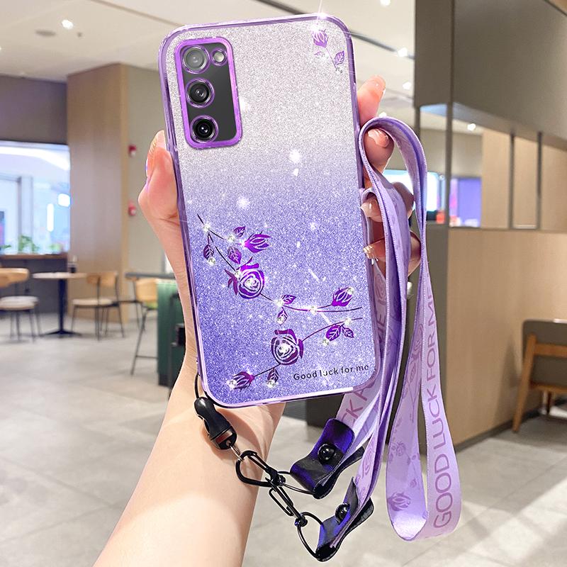 KADEM For Samsung Galaxy S20 FE 4G/FE 5G/S20 Lite/S20 FE 2022 Case Glitter TPU Flower Decor Phone Cover with Strap