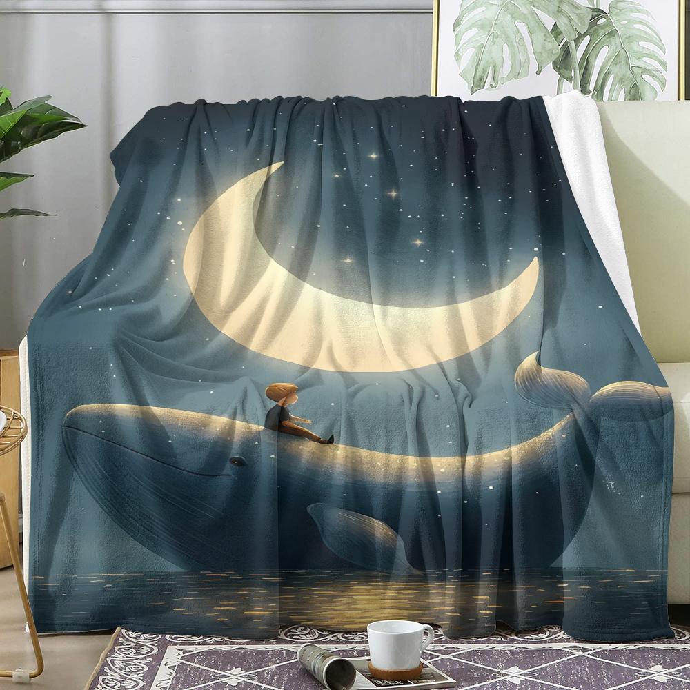 Whale Starry Sky Throw Soft Flannel AC Blanket Lightweight Summer Nap Throw Cozy Blanket for Sofa Bed Travel Home