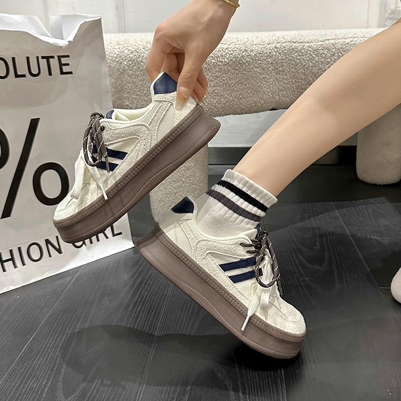 

2024 Осень Новые Нишевые Дизайнерские Кроссовки для Женщин Ретро Толстая Подошва Повседневные Спортивные Низкие Дышащие Модные Кроссовки 35 бежевый