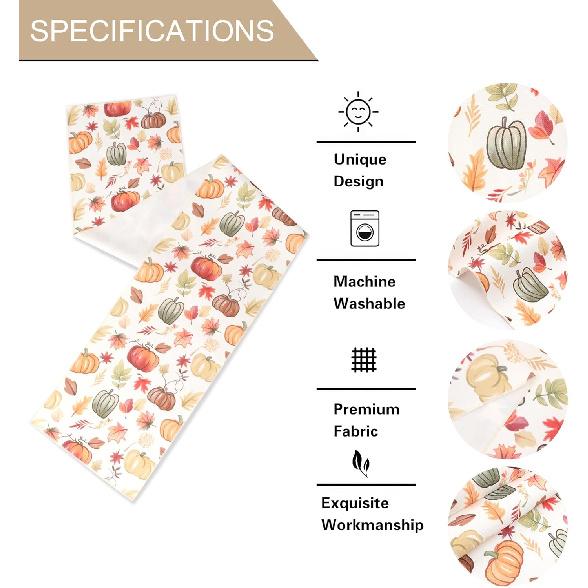 OWENIE Fall Table Runner for Kitchen Dining Table, Thanksgiving Autumn Printed Harvest Pumpk Maple Leaves Textured Fabric Halloween Holiday Home