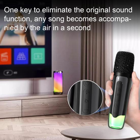 

Портативный динамик для караоке с 2 беспроводными микрофонами, шумоподавлением, RGB-подсветкой, совместимым с Bluetooth, 5.3-канальным караоке-аудио чёрный