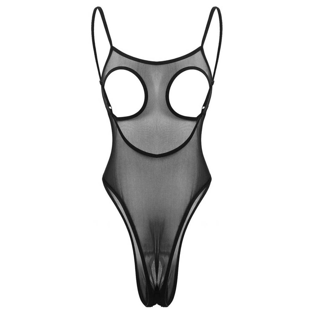 Womens Lingerie Open Breast Crotchless Bodysuit Hollow Out Backless See Through Sheer Mesh Sexy Thong Leotard Bodysuit Nightwear