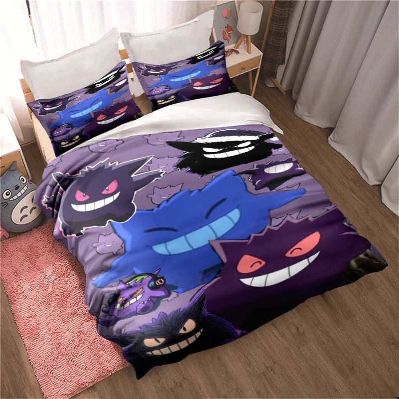 Gengar print bedding sets in various styles, 3-piece sets, extra-large pillowcases, adult bedspreads, bedroom bedding sets.