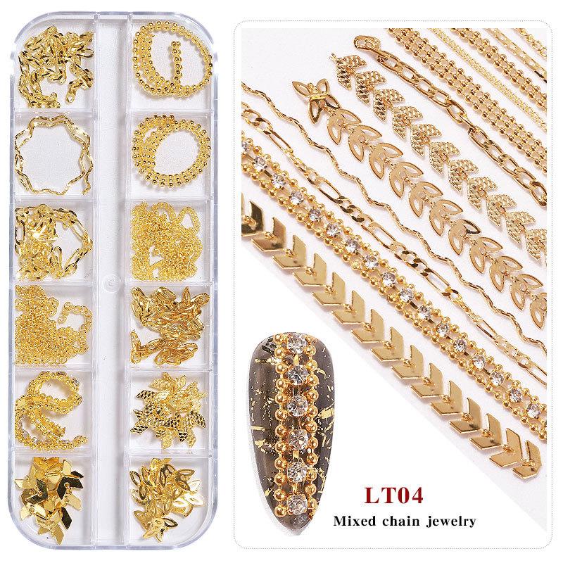Nail Art Jewelry, Small Chain 12 Boxed Gold And Silver Diy Decorative Nail Sticker Metal Chain