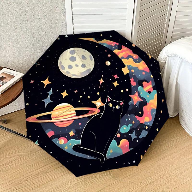 Galactic Cat Adventure: Colorful Cosmic Umbrella - Auto Open/Closed, Outdoor Gear for Travelers, Lightweight and Durable 032